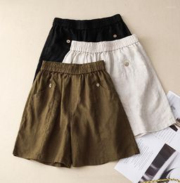 Women's Pants Cotton Linen Shorts Casual Button Up High Waist Wide Leg Korean Fashion Clothing Ropa Mujer