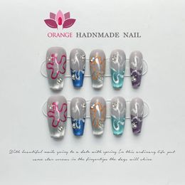 False Nails Handmade Press On Nails Medium Cool Reusable Decoration Fake Nails Full Cover Artificial Manicuree Wearable Orange Nail Store 230821