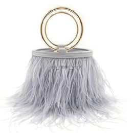 Evening Bags Luxury Real Ostrich Feather Party Clutches Handbag Phone Capacity Fashion Handle Evening Dinner Purse Ladies Bride Gift Bags HKD230821