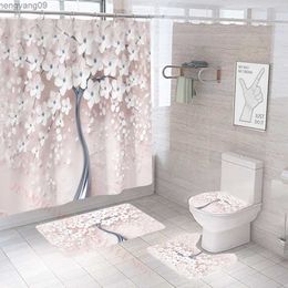 Shower Curtains Shower Curtain Set Modern Printing Bathroom Decor Bird Toilet Cover Non-Slip Bath Mat Rug Carpet Toilet Seat Bath Accessories R230821