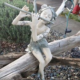 Garden Decorations Fantasy Art Fairy Statue Sitting Flower Fiary Guardian Angel Figure Outdoor Decoration Tree Yard Winged Sculpture 230818