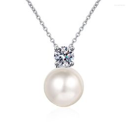 Gon9 -kedjor WZ00760 LEFEI Fashion Trend Fine Luxury 0.3CT Classic Moissanite Pearl Necklace For Women Real 925 Sterling Silver Party Jewelry