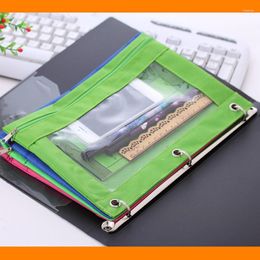 Storage Bags Zippered Binder Pencil Pouch 3 Ring Rivet Enforced Hole School Pen Case Desktop Bag With Clear Window