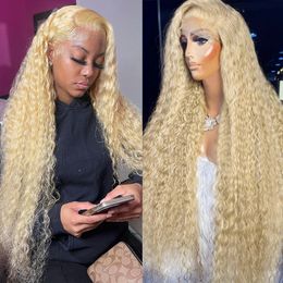 38 Inches Blonde 613 Deep Wave13x6 Hd Lace Frontal Wig Brazilian 13x4 Transparent Lace Front Colored Kinky Curly Wigs Human Hair