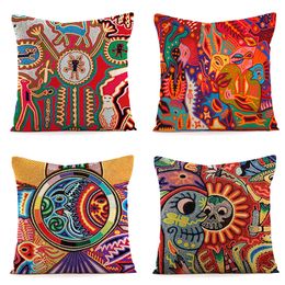 Cushion/Decorative Pillow 4 Pieces Bohemian Vintage Pillow Cover Linen Material Car Back Sofa Decoration Cushion Cover 40x40cm 230818