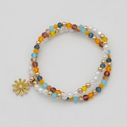 Charm Bracelets Elastic Daisy Set For Women Bohemia Styles Multi Colours Beaded Enamel Fashion Jewellery Accessories Gift MQ046