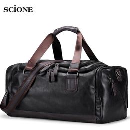 Briefcases Men's PU Leather Gym Bag Sports Bags Duffel Travel Luggage Tote Handbag for Male Fitness Men Trip Carry ON Shoulder Bags XA109WA