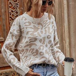 Women's Sweaters Vintage Leopard Print Knitted Sweater Women Autumn And Winter Long Sleeve Pullovers Slim O Neck Loose Warm 28507