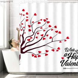 Shower Curtains Valentine's Day Shower Curtain Love Pattern Tree Printed Bathroom Curtain Mat Rug Carpet For Toilet Decor Accessories 4 Piece R230821