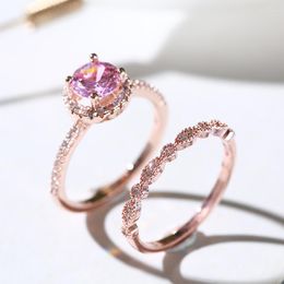 Cluster Rings Luxury Rose Gold Couple Ring Elegant Simple Ladies Engagement Factory Wholesale