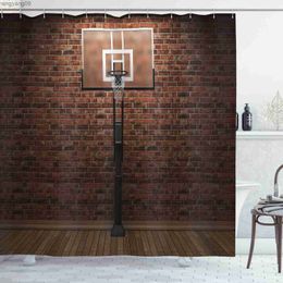 Shower Curtains 3D Basketball Shower Curtain Sets for Boys Teens Athlete Gym Theme Sports Bathroom Curtain Polyester Waterproof Shower Curtain R230821