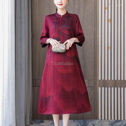 Ethnic Clothing 2023 Chinese A-line Improved Fashion Elegant Cheongsam Dress Stand Collar Half Sleeve Loose Style Women Qipao Party S74