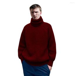 Men's Sweaters European Style Pure Hand Woven Thickened High Neck Winter Sweater High-quality Pullover Red Wine Super Cool Men