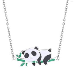 Pendant Necklaces Lovely Panda Necklace For Women Girls Stainless Steel Lucky Jewelry