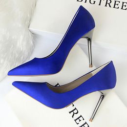 Dress Shoes BIGTREE Women High Heels Fashion Classic Pumps Pointed Satin Blue Red Party Bridal Wedding Sexy Stiletto Heel Female