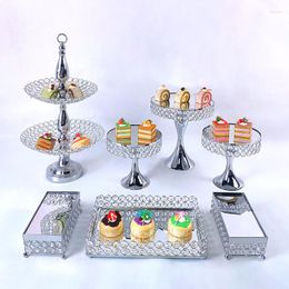 Plates 7Pcs Gold Silver Metal Cake Stand Round Wedding Birthday Party Dessert Cupcake Pedestal Display Plate Home Decor