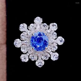 Cluster Rings HJY Cornflower Blue Sapphire Ring Real Pure 18K White Gold Natural Gemstones 1.15ct Diamonds Stone Female