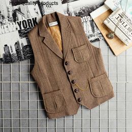 Men's Vests British Retro V Neck Blazer Vest Classic Herringbone Pattern Slim Waistcoat Thick Suit Outwear Clothing