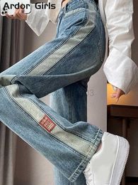 Women's Jeans Y2k Panelled Women Jeans Korean High Waist Straight Female Denim Pant 2023 Spring Summer Streetwear Vintage Blue Lady Pants