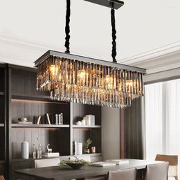 Chandeliers Classic Retro Wrought Iron Rectangular Crystal Chandelier Black Gold Smoky Grey Island Restaurant Large