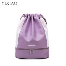 Bags YIXIAO Dry Wet Separation Fitness Backpack With Shoes Pocket Swimming Sports Storage Bags Gym Drawstring Rucksacks