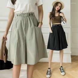 Women's Pants High Waist A-line Pleated Shorts Skirts Women Summer Solid Color Wide-leg Office Lady Casual With Pocket