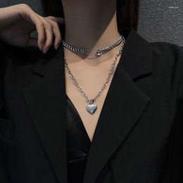 Chains Fashion Women Paper Clip With Love Heart Double-deck Necklace For Femals Girl Rhinestone Chain Punk Party Jewellery Gifts