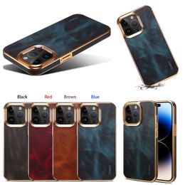 Luxury Genuine Leather Vogue Phone Case for iPhone 15 14 13 12 Pro Max Durable Slim Full Protective Soft Bumper Retro Plating Solid Colour Business Back Cover Anti-fall