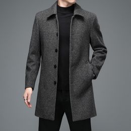 Mens Wool Blends Business Casual Woollen Jackets Coats Long Overcoat High Quality Winter and Men Turn Down Collar 230818