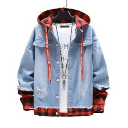 Men's Jackets Autumn Mens Denim Jacket Patchwork Chaqueta Hombre Female Hooded Streetwear Hip Hop Fashion Bomber Jacket Mens Jean Jacket Coat J230821