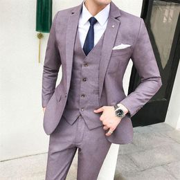 Purple Tuxedo Groom Suits For Mens Wedding Big Size Suits 5xl Plus Size Grey Cheque 2020 Mens Clothing Slim Fit 3 Piece1170N
