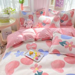 Bedding Sets Spring Autumn Season Sanding Skin-friendly Cotton Cartoon Quilt Cover Student Dormitory 3piece Sheet Four-piece Set