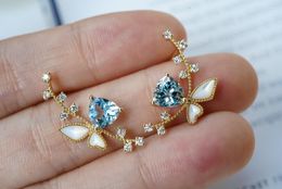 Dangle Earrings SX Solid 18k Gold Nature Blue Aquamarine Gemstones 1.4ct Drop For Women Fine Jewelry Birthday Presents