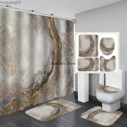 Shower Curtains White Marble Shower Curtain Luxury Golden Modern With Non Slip Rug Mat Bathroom Curtain Waterproof Polyester Home Decor 180x180 R230821