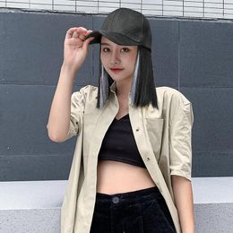 Ball Caps Hip Hop Wig Hat Women Short Straight Wigs Two Colors Hair Cap For Cotton Casual Bonnet Cool Punk Visors