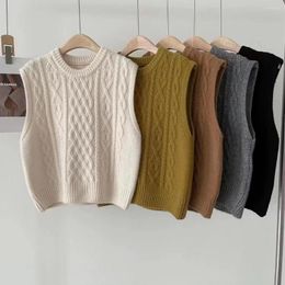 Women's Vests Women Tops Sweater Vest Autumn Winter Vintage Fashion Knitted Round Neck Sleeveless Pullovers Thickened Grey Beige Brown