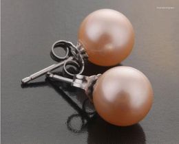 Stud Earrings 7-8 Mm Genuine Perfect Round South Sea Pink Pearl