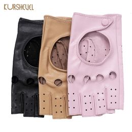 Five Fingers Gloves Top Quality Women Female Driving Genuine Leather Glove Ladies Pink Black Fingeless Goatskin Mittens AGD524 230818