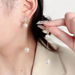 Stud Earrings 925 Silver Needle Full Love Pearl Fringe Style Korean Version Fashion Fairy High-end Sense Versatile