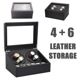 4 6 Automatic Watch Cases Winder Wooden Dual 2 Motor Storage Box Organiser Display Rack Stand Black299c