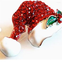 Brooches SANTA HAT BROOCH! Bright Green & White Enamel Red Crystals! Holiday Pin/Accessory! Christmas Gift! Nice Mint! Merry X-Mas!