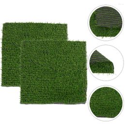 Decorative Flowers 2 Pcs Chicken Fake Grass Mats Coop Simulated Plastic Pads Artificial Cushions Washable
