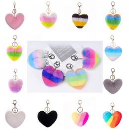 9cm Heart Pompom Keychain Imitate Rabbit Fur Ball Keychains For Women Valentine's Day Gift Bag Hanging Ornaments 36 Colors2184