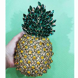 Evening Bags Luxury Crystal Green Pineapple Evening Bags For Ladies Party Wedding Cocktail chain Clutch Purse Female Diamond Clutches Bags HKD230821
