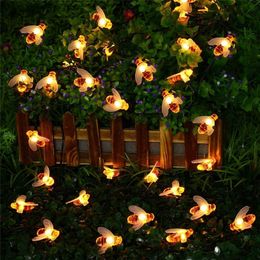 Other Event Party Supplies 5M 50LED Lamp Honey Bee Led String Fairy Light Outdoor Garden Fence Patio Garland Lights Wall Decor Birthday Party Diy Decor 230821