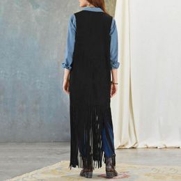 Women's Vests Western Fringed Vest Casual Chic Stylish Fringe Sleeveless 70s Hippie Cardigan With Patch For Cowboy