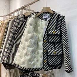 Womens Wool Blends Woollen Coat Tops Fashion Tweed Down Cotton Jacket Autumn Winter Loose Slim Keep Warm Female Pocket Outerwear 230818