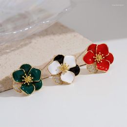 Stud Earrings Women Elegant Flowers Trendy Jewellery Sweet Korean Crystal Ear Nails For Girls Statement Party Accessories Gifts