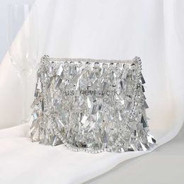 Evening Bags 2022 new Silver Sequin Tassel Women small Crossbody Bags Handmade Beaded Ladies Party Evening Clutch Purse Fashion Handbags B473 HKD230821