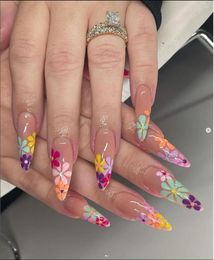 False Nails Colourful Flower Summer Nail Wearing Armour Long Pointed European And American Ins Style